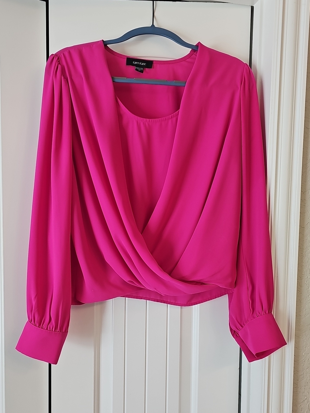 Karen Kane Hot Pink Draped Faux-Wrap Blouse